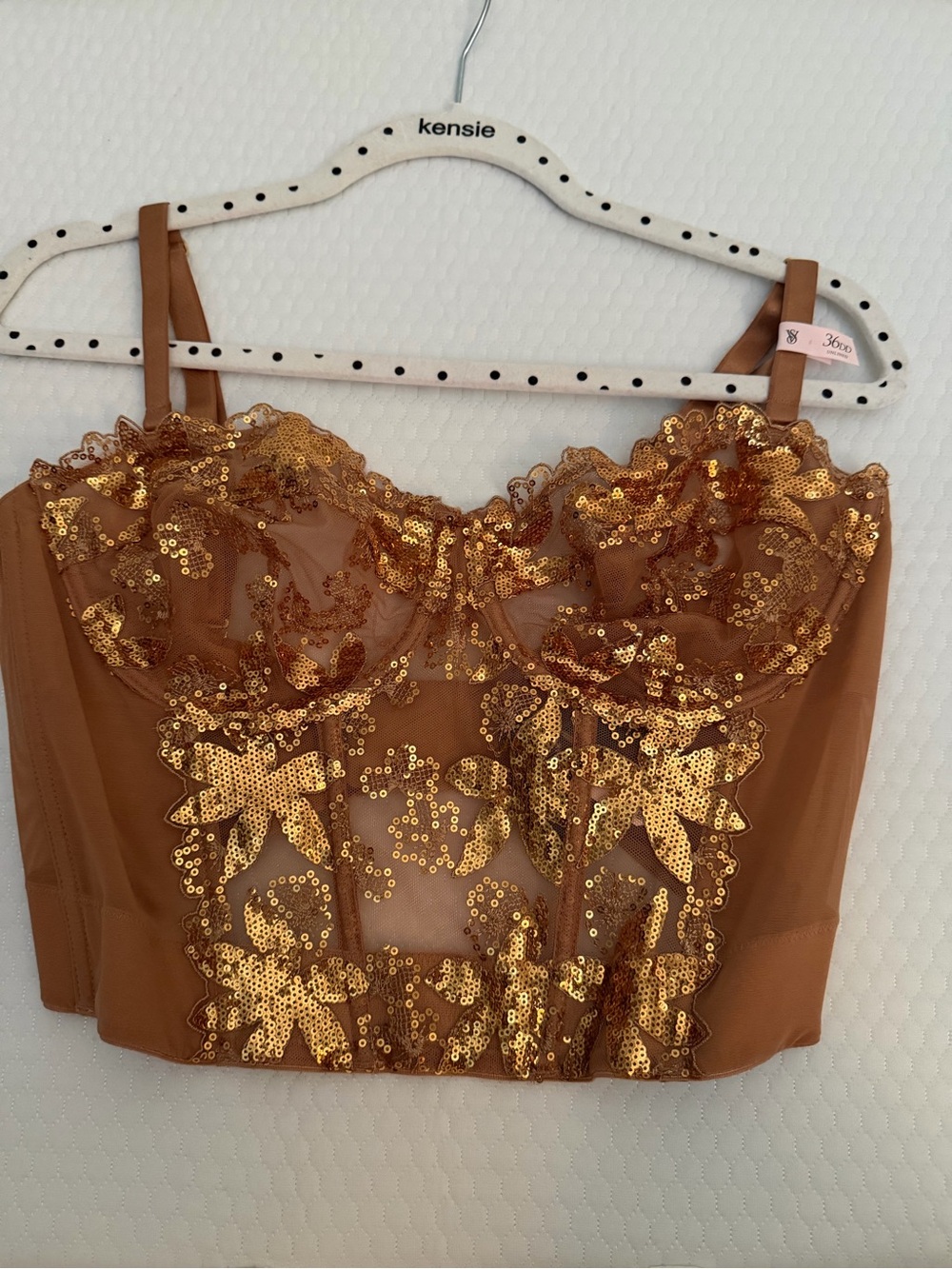 Victoria's Secret Gold Sequin Floral Bustier Bra Top